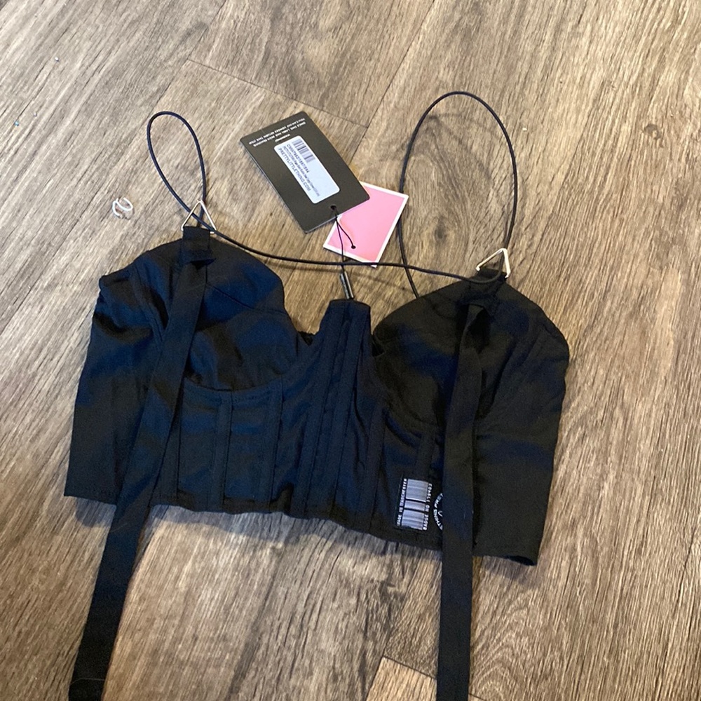Pretty Little Thing Corset Crop Top, Black, Size Small, UK 6/UK 2, NWT